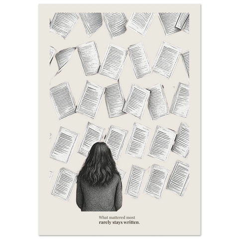 Scattered Pages Poster – "What Mattered Most Rarely Stays Written" Wall Art