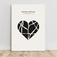 Poster with a black heart design and text on a white background