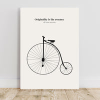 Poster with a vintage bicycle illustration and text on a white background