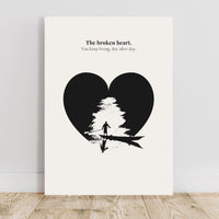 Poster with a black heart silhouette and text on a white background