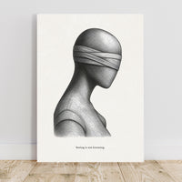Blindfolded Figure Poster – "Seeing Is Not Knowing" Conceptual Wall Art