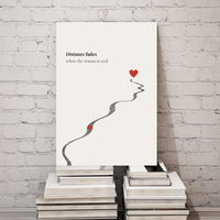 Canvas print with a heart and wavy line on a white brick wall background