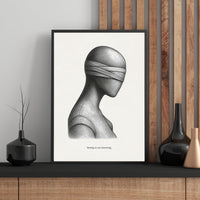 Blindfolded Figure Poster – "Seeing Is Not Knowing" Conceptual Wall Art
