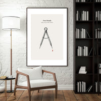 Framed artwork of friend quote on a wall in a room with a chair, lamp, and bookshelf.