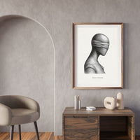 Blindfolded Figure Poster – "Seeing Is Not Knowing" Conceptual Wall Art