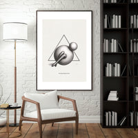 Framed abstract art print on a wall in a modern living room.