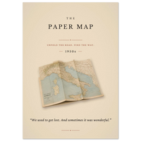 The Paper Map poster – minimalist 1950s vintage paper map art print on cream, “We used to get lost. And sometimes it was wonderful.”, MonoQuote