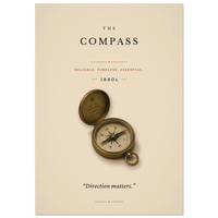 The Compass poster – minimalist 1880s vintage compass art print on cream, “Direction matters.”, MonoQuote