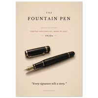 The Fountain Pen poster – minimalist 1920s vintage fountain pen art print on cream, “Every signature tells a story.”, MonoQuote