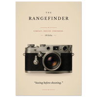The Rangefinder poster – minimalist 1950s vintage rangefinder art print on cream, “Seeing before shooting.”, MonoQuote